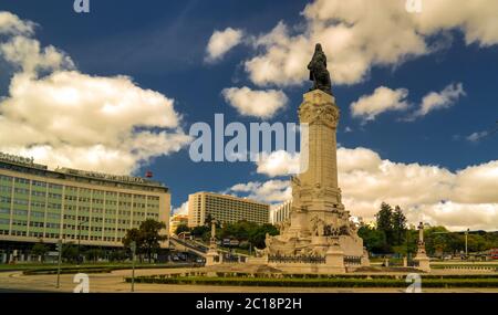 Vista sulla statua di Marques de Pombal, Lisbona, Portogallo Foto Stock