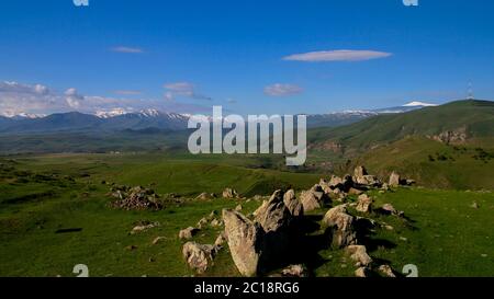 Sito preistorico Zorats Karer vicino al villaggio di Karahunj, Armenia Foto Stock