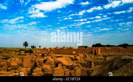 Panorama delle rovine di Babilonia, Hillah, Iraq Foto Stock