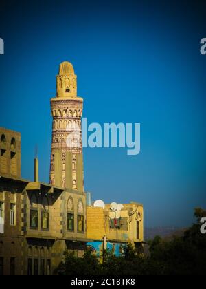 Vista Jibla città vecchia e ex sinagoga, Yemen Foto Stock