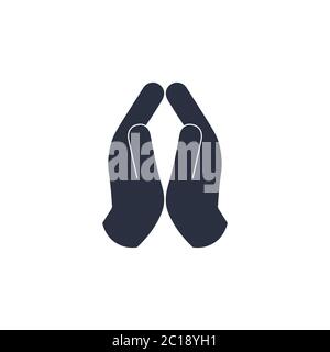 Silhouette di mani di preghiera, preghiera a Dio. Atto di fede. Icona del pentimento. Illustrazione vettoriale di stock isolata su sfondo bianco. Illustrazione Vettoriale
