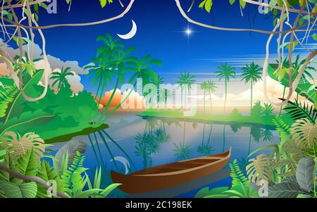 paesaggio del fiume al mattino Illustrazione Vettoriale