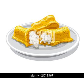 illustrazione delle torte alla vaniglia con una crema sul piatto Illustrazione Vettoriale