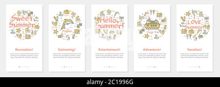 Vettore verticale cinque banner estivi - nave da crociera Illustrazione Vettoriale