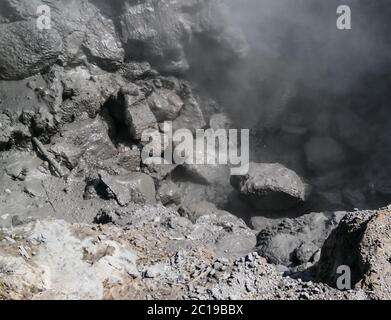 Campi geotermici vicino al lago di Furnas, Sao Miguel, Azzorre, portogallo Foto Stock