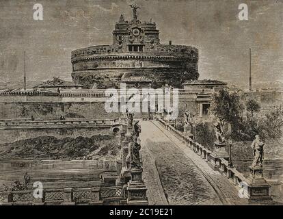 Historia de Italia. Roma. Vista generale del Castillo de Sant Angelo. Grado. La Ilustración. Revista Hispano-americana,1884. Foto Stock