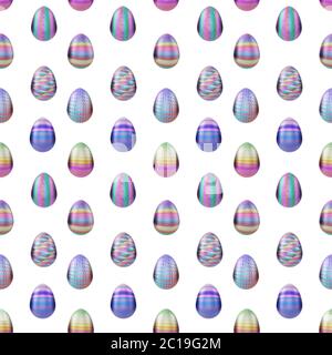Uova di pasqua colorate isolate su sfondo bianco. Seamles modello di uova. Uova di Pasqua per il disegno di festa di Pasqua. illustrazione 3d Foto Stock
