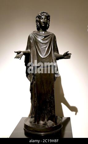 Statua di bronzo di Peppoforo (indossando un pedolo) i secolo a.C. Piccolo giardino peristilio, Villa dei Papiri, Ercolano. Museo di Napoli. Foto Stock