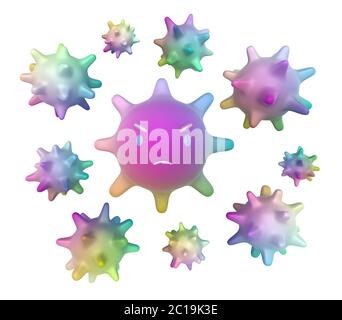Disegno digitale di un virus malvagio, pericoloso coronavirus, virus cartoon con emozioni arrabbiate di multicolore. illustrazione 3d Foto Stock