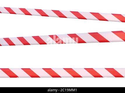 Nastri di divieto del segnale di colore rosso-bianco isolati su un rendering 3D bianco Foto Stock