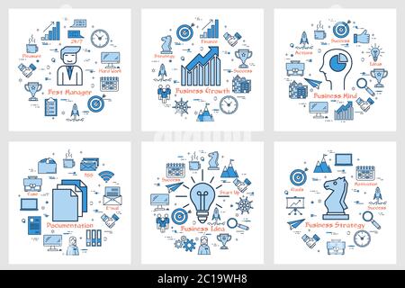 Sei banner aziendali quadrati - idea di crescita, Manager Illustrazione Vettoriale