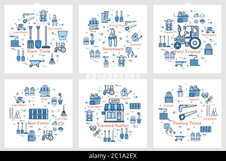 Set di icone per attrezzi agricoli e agricoli Illustrazione Vettoriale