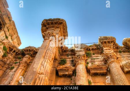 Rovine del tempio di Bacco in Baalbek, Bekaa valley Libano Foto Stock
