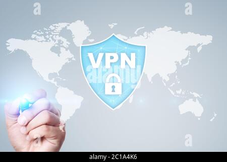 VPN Virtual Private Network Protocol. Tecnologia di connessione per la sicurezza informatica e la privacy. Internet Anonimo Foto Stock