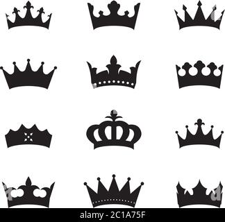 Collezione di icone vettoriali di lusso. Vettore delineare corone re e emblemi incoronazione. Illustrazione Vettoriale
