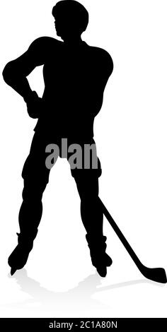 Hockey su ghiaccio giocatore Silhouette Illustrazione Vettoriale