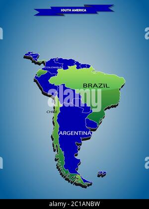 Mappa politica info-grafica tridimensionale del Sud America Illustrazione Vettoriale