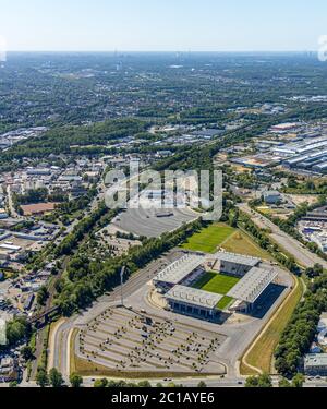 Fotografia aerea, Stadion Essen , stadio di calcio nel distretto di Essen di Bergeborbeck, Rot-Weiss Essen, Regionalliga West , SGS Essen , Frauen-Bun Foto Stock