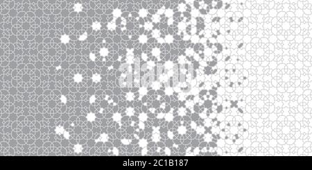 Bordo grigio a mezzitoni. Motivo di mezzitoni geometrico con disintegrazione arabesca grigia.modello vettoriale affiancata Illustrazione Vettoriale