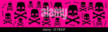 Banner Web con silhouette cranio e crossone su sfondo rosa. Illustrazione vettoriale. Illustrazione Vettoriale