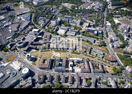 Fotografia aerea, Università Duisburg-Essen, quartiere universitario, Grüne Mitte Essen, zona residenziale Grüne Mitte Essen, Funke media center, Essen, R. Foto Stock