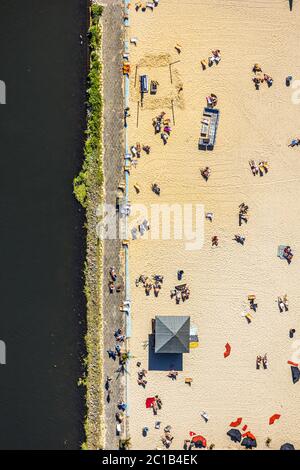 Fotografia aerea, Mare Beach Baldeney, Essen, Ruhr area, Nord Reno-Westfalia, Germania, Corona misure, DE, piscina avventura, Europa, fiume Ruhr, Foto Stock