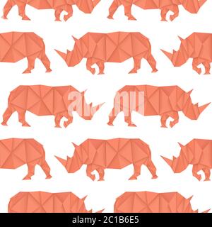 Rinoceronte. Carta rossa origami modello senza giunture Illustrazione Vettoriale