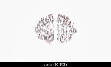 rendering 3d di folla di persone diverse in forma di simbolo di emisfero cerebrale su sfondo bianco isolato Foto Stock
