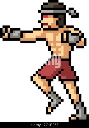 vettore pixel art muay thai punch cartone animato isolato Illustrazione Vettoriale