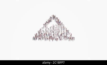 rendering 3d di folla di persone diverse a forma di simbolo di montagna triangolare con picco di neve su sfondo bianco isolato Foto Stock