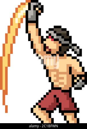 vettore pixel art muay thai cartoon isolato uppercut Illustrazione Vettoriale