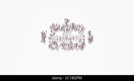 rendering 3d di folla di persone diverse in forma di simbolo della testa del robot su sfondo bianco isolato Foto Stock