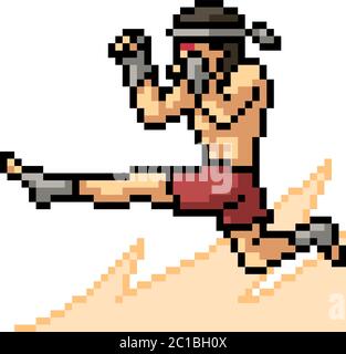 vettore pixel art muay thai salto calcio isolato cartone animato Illustrazione Vettoriale