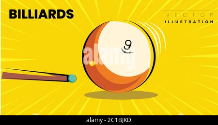 Action Shot Biliardo tavolo Pool Cue e Balls illustrazione vettoriale Illustrazione Vettoriale