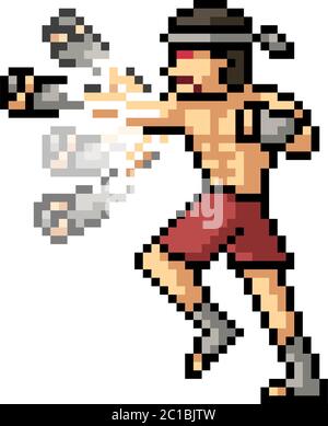 vettore pixel art muay thai punch combo cartone animato isolato Illustrazione Vettoriale