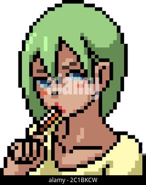 vettore pixel art anime ragazza isolato cartone animato Illustrazione Vettoriale