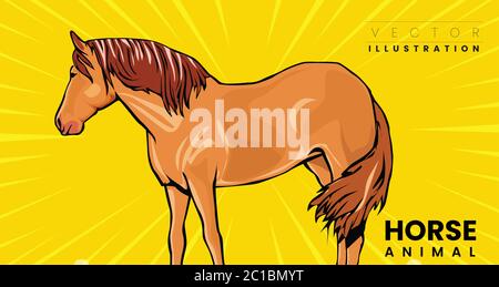 Bel cavallo rosso con lungo ritratto maniero in movimento Illustrazione Vettoriale