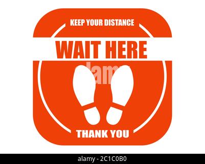 Vettore di un cartello con l'etichetta del pavimento con avviso e promemoria di allontanamento sociale per i clienti durante la pandemia di Coronavirus Illustrazione Vettoriale