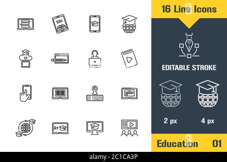 Formazione online, Brain Training. Icona linea sottile - immagine vettoriale piatta. Pittogramma tratto modificabile. Concetto grafico di qualità superiore per w Illustrazione Vettoriale