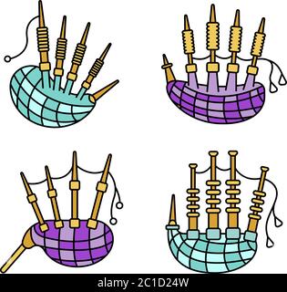 Icona bagpipe Imposta vettore colore linea Illustrazione Vettoriale