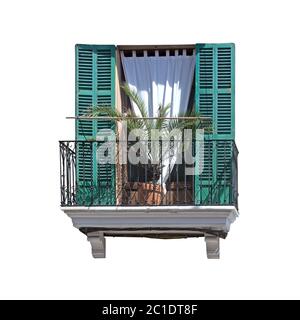 Tipico balcone Palma con persiane verdi Foto Stock