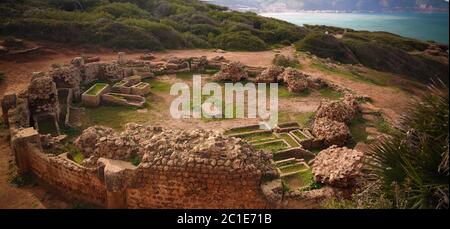 Rovina di vecchio mausoleo a Tipasa, Algeria Foto Stock