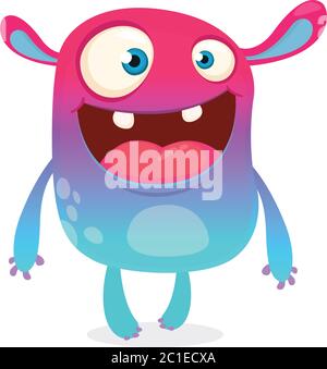 Fresco straniero cartone animato. Violetto e rosa bizzarre mostro alieno colorato per Halloween. Illustrazione vettoriale Illustrazione Vettoriale