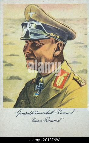 Cartolina tedesca di Johannes Erwin Eugen Rommel (1891 – 1944), generale e teorico militare tedesco. Popolarmente conosciuto come la volpe del deserto, ha servito come Foto Stock