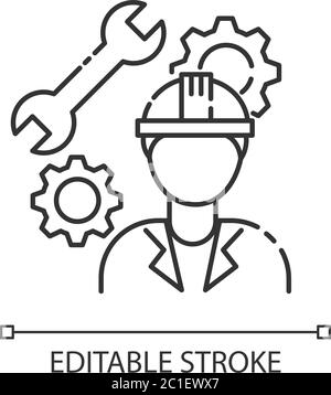 Icona pixel Perfect linear per l'ingegnere meccanico Illustrazione Vettoriale