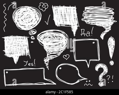 Schizzo di bolle di parole e pensiero, illustrazione vettoriale disegnata a mano Illustrazione Vettoriale