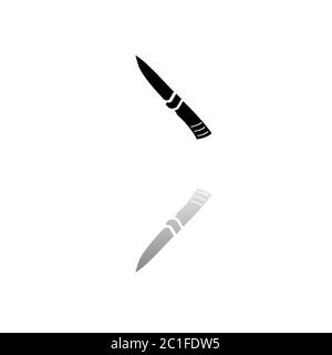 Coltello. Simbolo nero su sfondo bianco. Illustrazione semplice. Icona vettore piatto. Specchia ombra di riflessione. Può essere utilizzato in logo, Web, dispositivi mobili e UI UX p Illustrazione Vettoriale