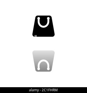 Borsa per la spesa. Simbolo nero su sfondo bianco. Illustrazione semplice. Icona vettore piatto. Specchia ombra di riflessione. Può essere utilizzato in logo, Web, dispositivi mobili e. Illustrazione Vettoriale