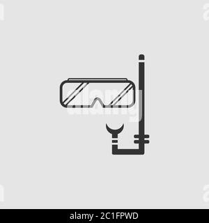 Icona subacquea piatta. Pittogramma nero su sfondo grigio. Simbolo dell'illustrazione vettoriale Illustrazione Vettoriale