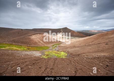 Area geotermica vicino al cratere viti a nord dell'Islanda Foto Stock